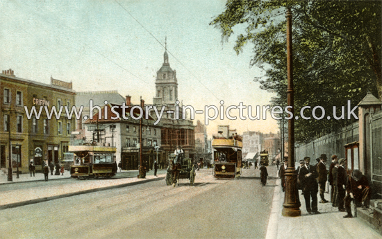Tram Terminus, Broadway, Stratford, London. c.1906